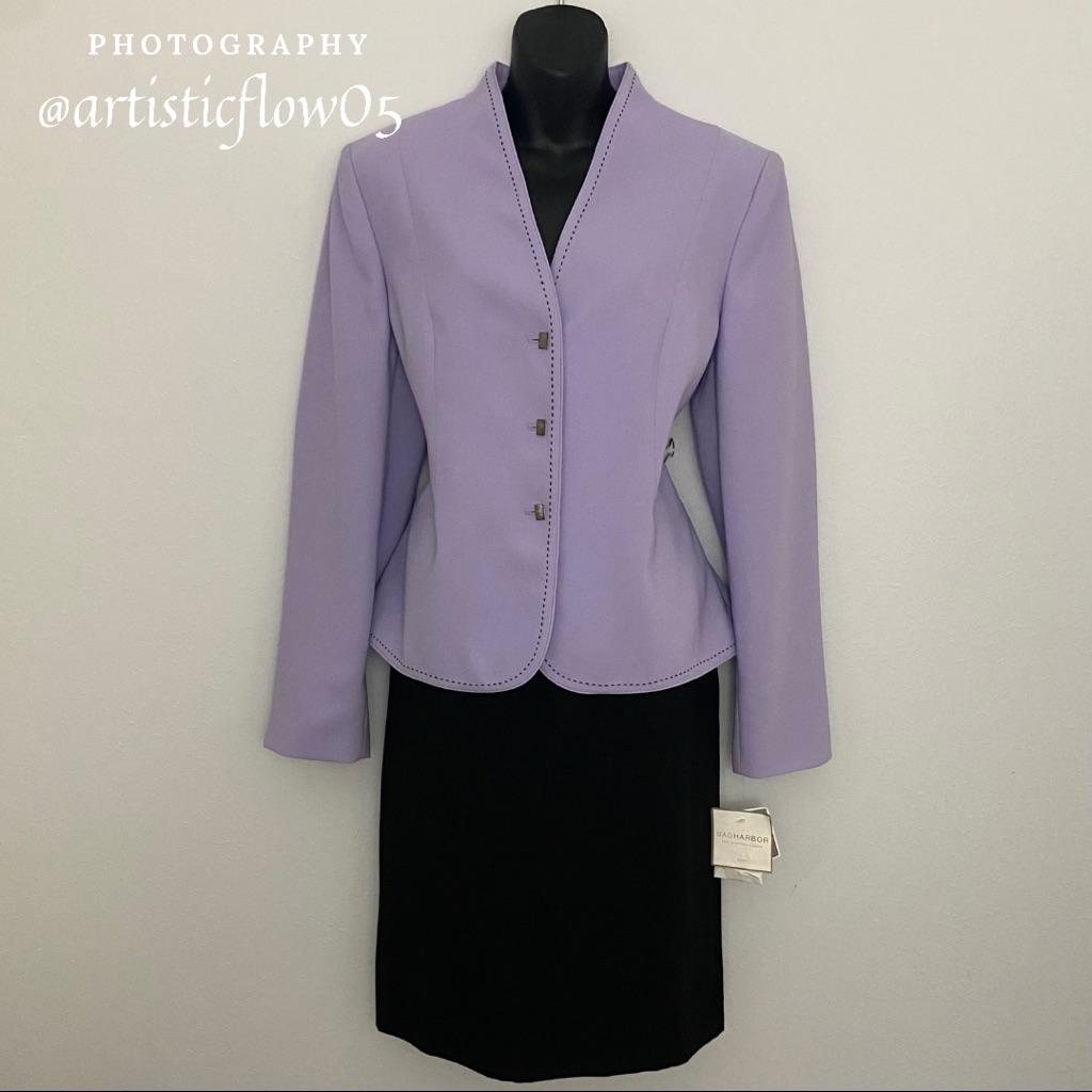 New! Sag Harbor Black & Lilac 2 Piece Suit 12/14
